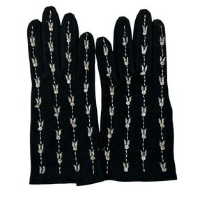 Marshall Fields Company Black embroidered jeweled silver vintage gloves Germany